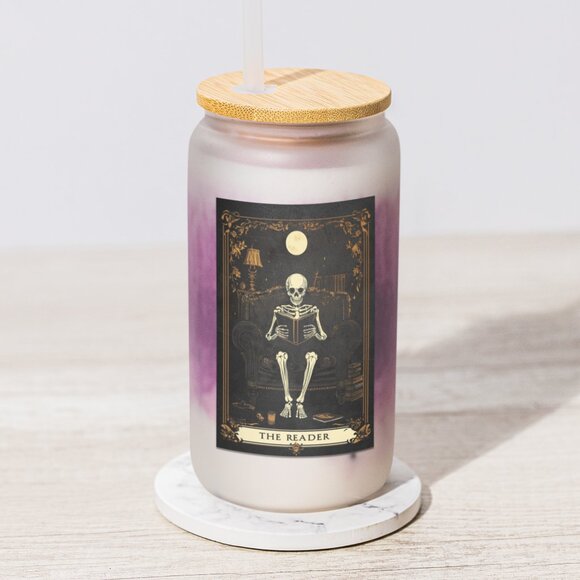 The Reader Tarot Card, Gothic Tumbler, Skeleton Coffee Cup, Witchy Pagan Gift - Picture 6 of 6